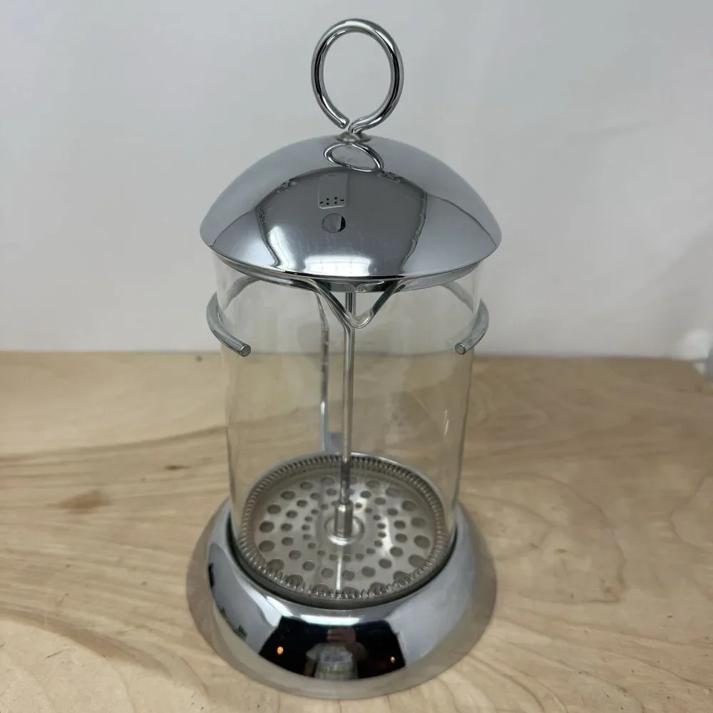 Vtg Bodum Coffee Glass French Press MCM Retro Atomic Chrome Metal Style 12x6.5”